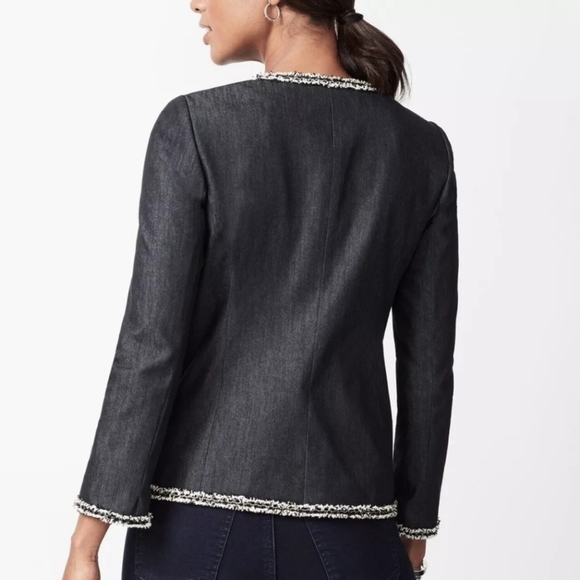 NWT Talbots Petite Tweed Fringe Denim Lined Patch Pockets Business Blazer Sz 8P - Picture 6 of 15